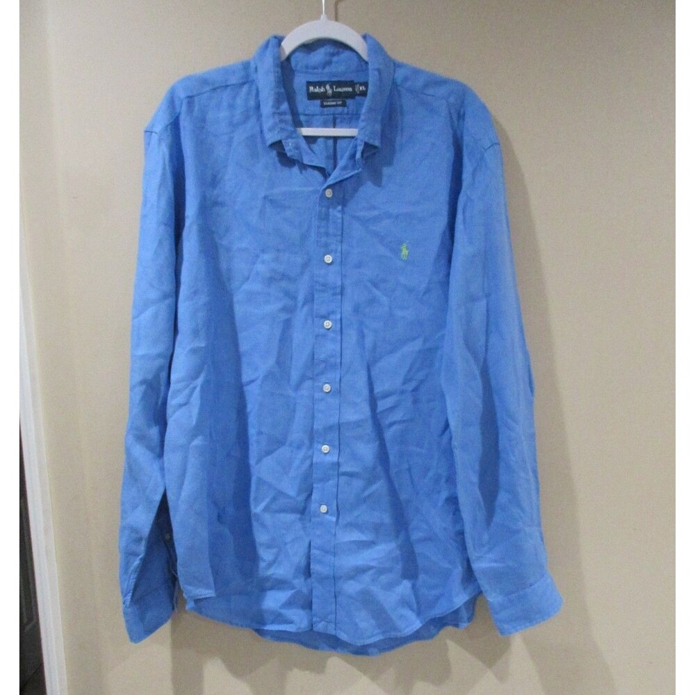 Ralph Lauren Men's XL Blue Classic Fit Button-Down Long Sleeve Shirt Embroidered